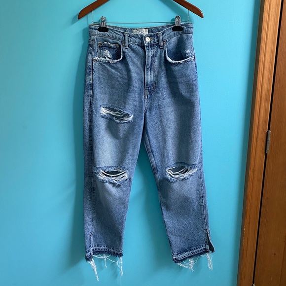 High Waisted Distressed Free People Denim - Picture 1 of 7
